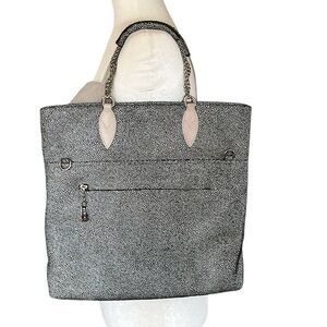 SORIAL Black and White Pebbled/ Dot Shimmer Chain Link Hand Bag